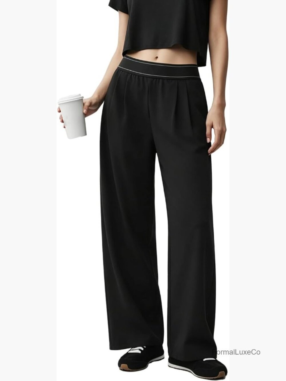 Wide Leg Pants Elastic Waisted Casual Work Business Dress Lounge Palazzo